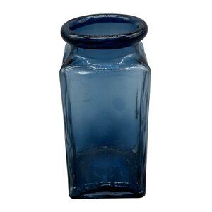 Vintage Blue Glass rectangle Vase dimples hobby lobby table decor circle READ